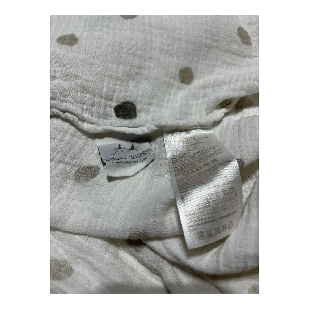 Aden & Anais Gray Tan Polka Dot Muslin Swaddle Baby Blanket 100% Cotton